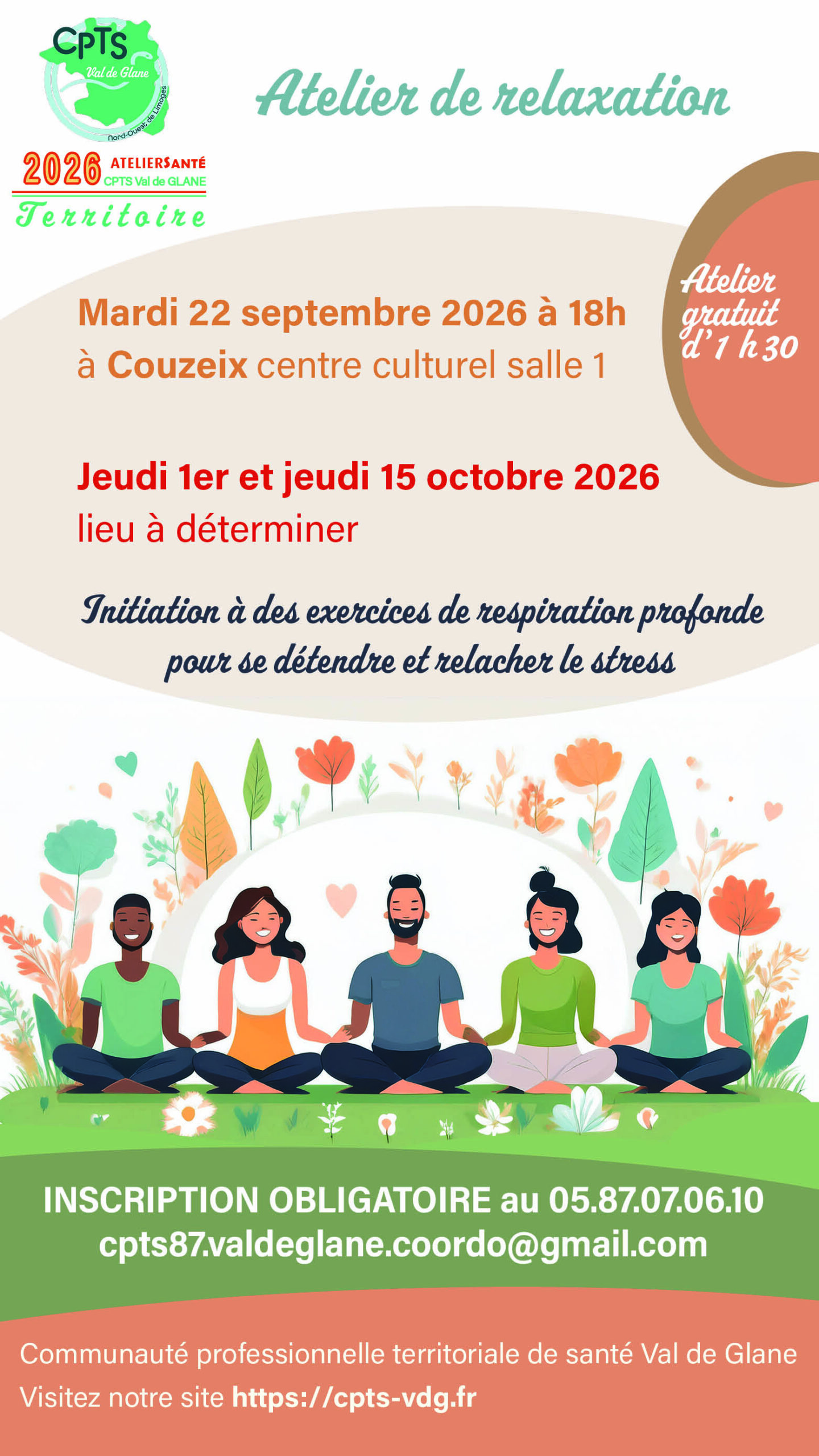 Flyer de présentation ateliers relaxation 22 sept à Couzeix